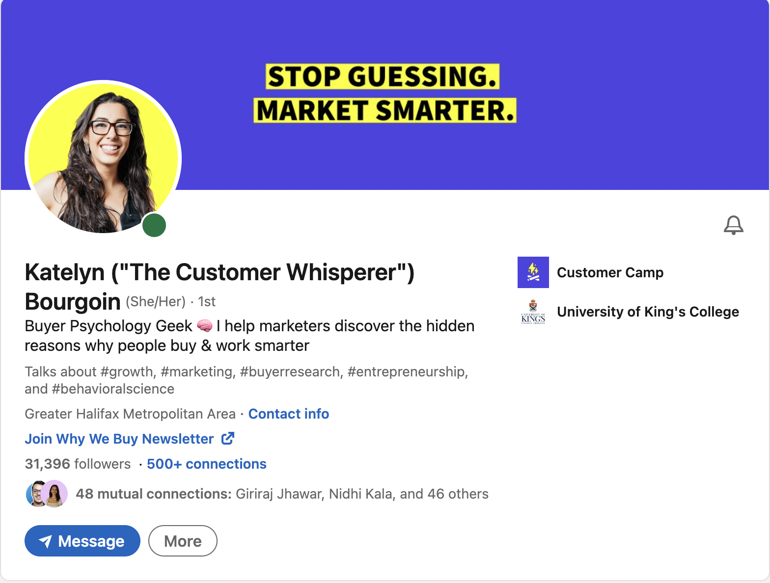 LinkedIn presence reference from Katelyn Bourgoin