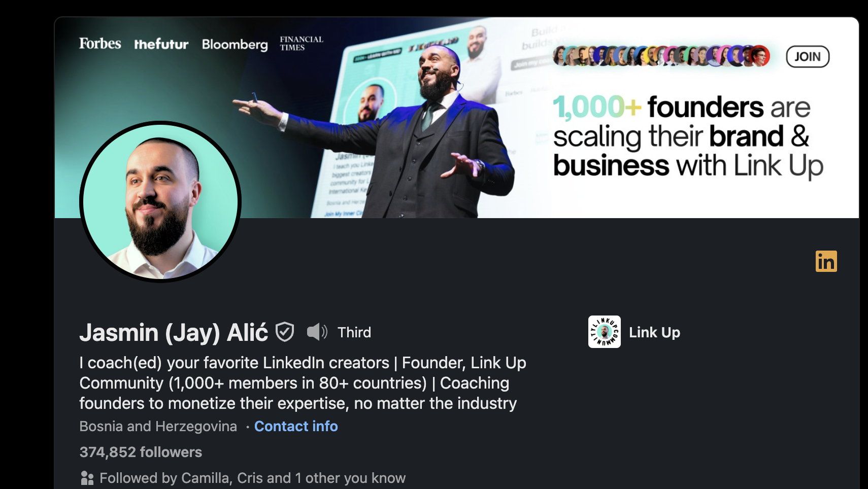 LinkedIn profile reference from Jasmin Jay Alić